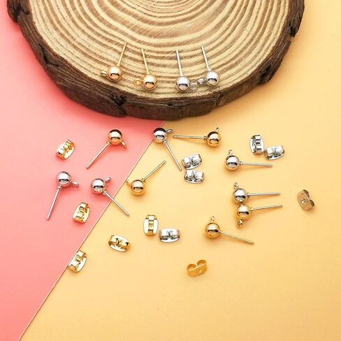 200 قطعة من أقراط الكرات مع 200 قطعة من أقراط الفراشة، عمود كروي مع حلقة دائرية أقراط كروية لصنع المجوهرات (KC ذهبي وأبيض K) in Kuwait