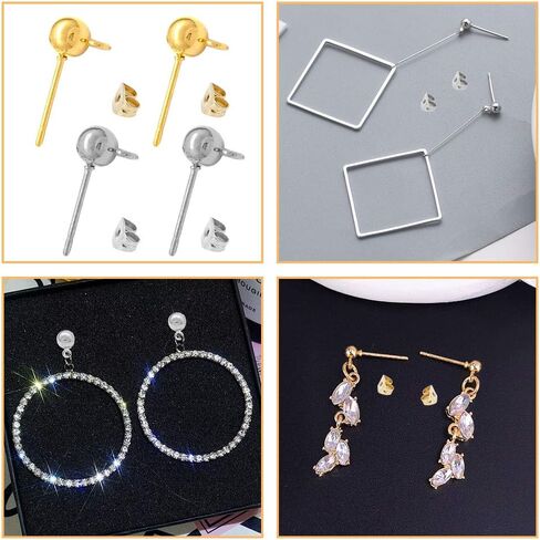 200 قطعة من أقراط الكرات مع 200 قطعة من أقراط الفراشة، عمود كروي مع حلقة دائرية أقراط كروية لصنع المجوهرات (KC ذهبي وأبيض K) in Kuwait