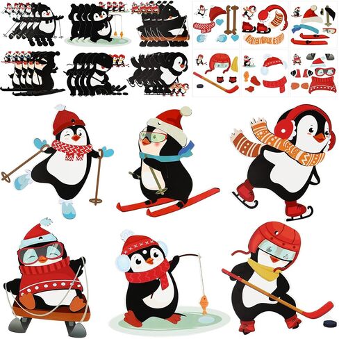 24 Pcs DIY Winter Penguin Stickers Penguin Holiday Stickers for Kids Classroom Stickers Christmas Craft Kits Xmas Art Craft Ornament Card with Rope for Birthday Party Favor Home Classroom Baby Shower in Saudi Arabia