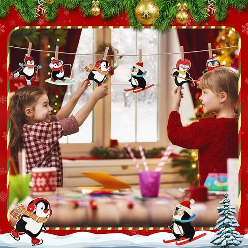 24 Pcs DIY Winter Penguin Stickers Penguin Holiday Stickers for Kids Classroom Stickers Christmas Craft Kits Xmas Art Craft Ornament Card with Rope for Birthday Party Favor Home Classroom Baby Shower in Saudi Arabia