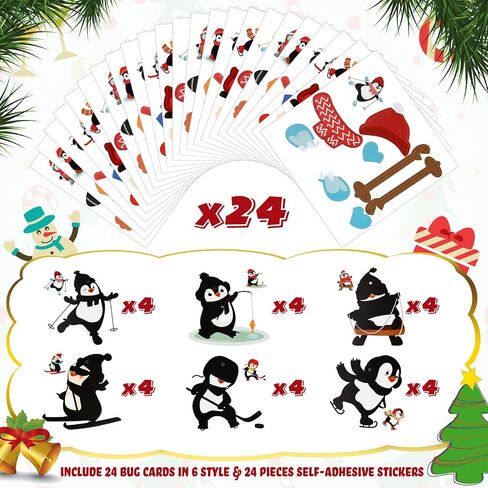 24 Pcs DIY Winter Penguin Stickers Penguin Holiday Stickers for Kids Classroom Stickers Christmas Craft Kits Xmas Art Craft Ornament Card with Rope for Birthday Party Favor Home Classroom Baby Shower in Saudi Arabia