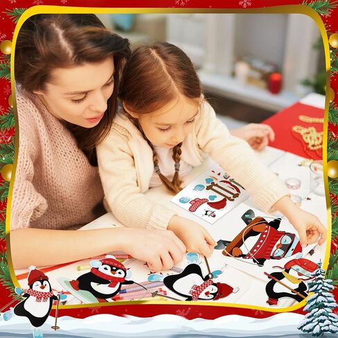 24 Pcs DIY Winter Penguin Stickers Penguin Holiday Stickers for Kids Classroom Stickers Christmas Craft Kits Xmas Art Craft Ornament Card with Rope for Birthday Party Favor Home Classroom Baby Shower in Saudi Arabia