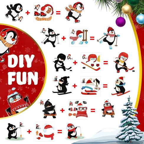 24 Pcs DIY Winter Penguin Stickers Penguin Holiday Stickers for Kids Classroom Stickers Christmas Craft Kits Xmas Art Craft Ornament Card with Rope for Birthday Party Favor Home Classroom Baby Shower in Saudi Arabia