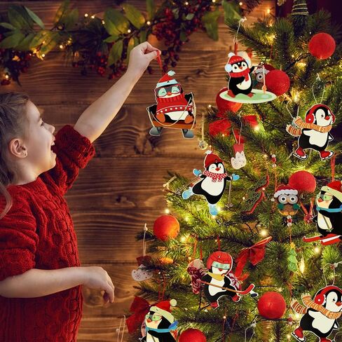 24 Pcs DIY Winter Penguin Stickers Penguin Holiday Stickers for Kids Classroom Stickers Christmas Craft Kits Xmas Art Craft Ornament Card with Rope for Birthday Party Favor Home Classroom Baby Shower in Saudi Arabia