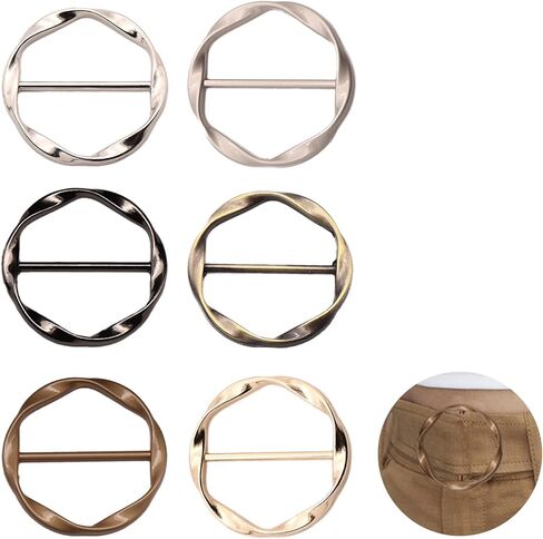 6 قطع الحرير وشاح حلقة كليب للنساء تي شيرت التعادل كليب الملابس الخاتم، أزياء جولة سبائك وشاح خاتم وشريحة تي شيرت تويست عقدة مشبك دائرة الملابس خاتم التفاف حامل ، متوسط, Medium in Kuwait