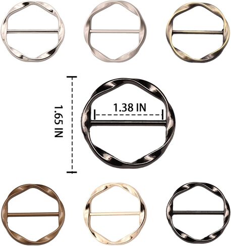 6 قطع الحرير وشاح حلقة كليب للنساء تي شيرت التعادل كليب الملابس الخاتم، أزياء جولة سبائك وشاح خاتم وشريحة تي شيرت تويست عقدة مشبك دائرة الملابس خاتم التفاف حامل ، متوسط, Medium in Kuwait