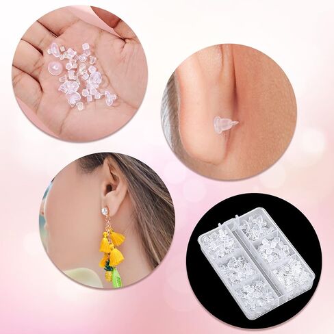 600 Pieces Silicone Stud Earrings, Backing Hypoallergenic Earrings in 6 Styles Stud Earrings Safety for Closure Bolts Drop Earrings Hook Earrings in Saudi Arabia