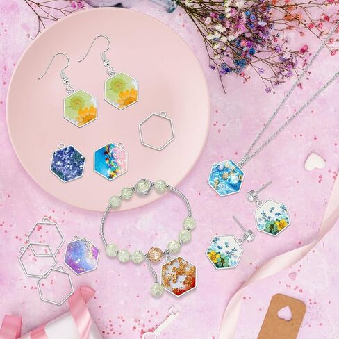 Oubaka 50pcs Open Bezels for Resin,Open Back Bezels Pendants Hollow Frame Pendants Casting Frame Pendant Resin for Earrings,Necklace,Pressed Flower,DIY Crafts(White K,Triangle) in Saudi Arabia