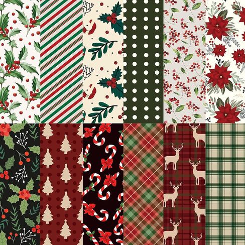 24 Sheets 12'' × 12'' Vintage Christmas Scrapbook Paper, Holly Berry Xmas Tree Poinsettia Candy Cane Elk Pattern Decorative Craft Paper for New Year Winter Holidays for Card Making Photo Album Journal in Saudi Arabia