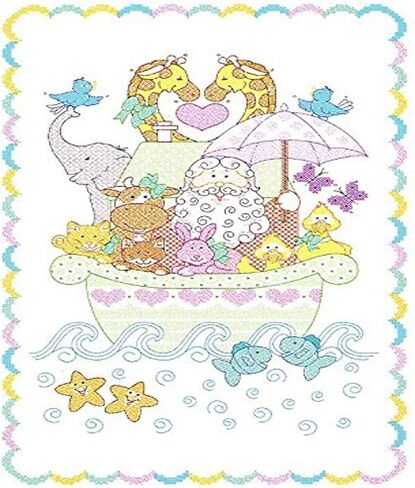 Jack Dempsey Needle Art 406039 Noah's Ark Crib Quilt Tops, 40-Inch-by-60-Inch, White in Saudi Arabia