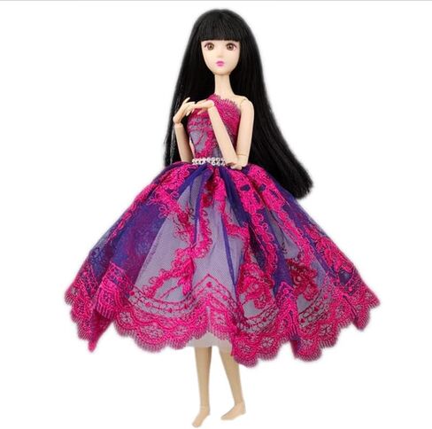 فستان باليه توتو أنيق لملابس الدمى مقاس 11.5 بوصة، إكسسوارات دمى 1/6 من حجر الراين 3 طبقات، تنورة حفلات (وردي) in Kuwait