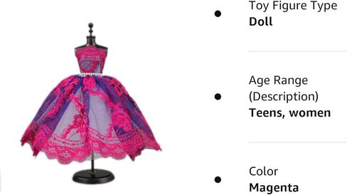 فستان باليه توتو أنيق لملابس الدمى مقاس 11.5 بوصة، إكسسوارات دمى 1/6 من حجر الراين 3 طبقات، تنورة حفلات (وردي) in Kuwait