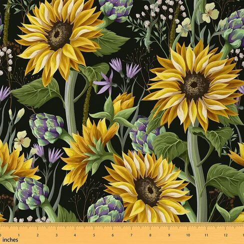 jejeloiu Sunflower Fabric by The Yard,Bee Upholstery Fabric,Botanical Floral Blossom Outdoor Fabric,Vintage Abstract Reupholstery Fabric for Chairs, 1 Yard, Yellow Blue in Kuwait