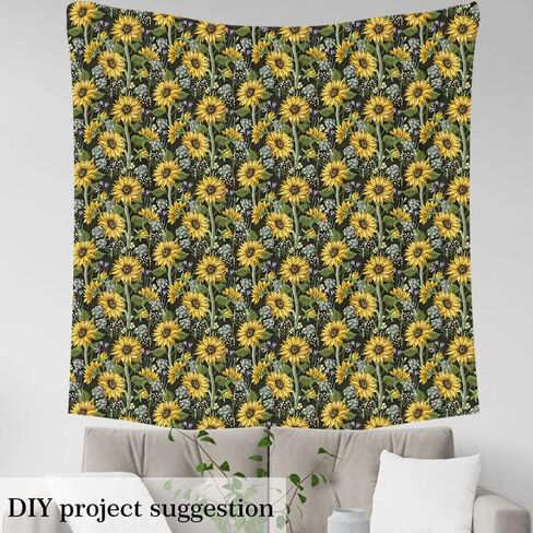 jejeloiu Sunflower Fabric by The Yard,Bee Upholstery Fabric,Botanical Floral Blossom Outdoor Fabric,Vintage Abstract Reupholstery Fabric for Chairs, 1 Yard, Yellow Blue in Kuwait