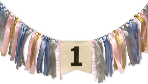 1st Birthday Banner For Baby, AULEGE First Birthday High Chair Banner, Party Theme Pull Flag for Baby 1st Birthday Party Supplies, Coral Pink in Kuwait