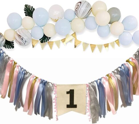 1st Birthday Banner For Baby, AULEGE First Birthday High Chair Banner, Party Theme Pull Flag for Baby 1st Birthday Party Supplies, Coral Pink in Kuwait
