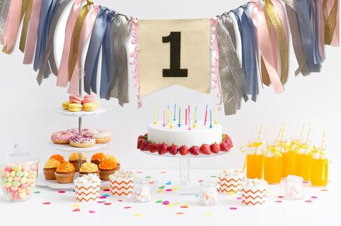 1st Birthday Banner For Baby, AULEGE First Birthday High Chair Banner, Party Theme Pull Flag for Baby 1st Birthday Party Supplies, Coral Pink in Kuwait
