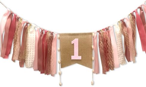 1st Birthday Banner For Baby, AULEGE First Birthday High Chair Banner, Party Theme Pull Flag for Baby 1st Birthday Party Supplies, Coral Pink in Saudi Arabia