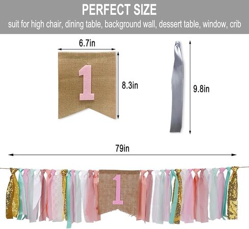 1st Birthday Banner For Baby, AULEGE First Birthday High Chair Banner, Party Theme Pull Flag for Baby 1st Birthday Party Supplies, Coral Pink in Saudi Arabia