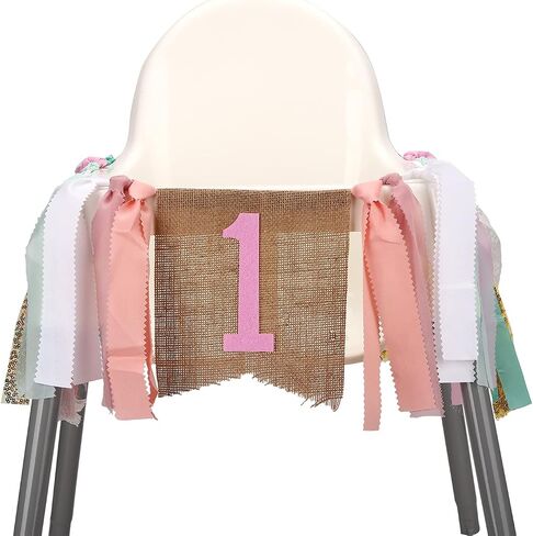 1st Birthday Banner For Baby, AULEGE First Birthday High Chair Banner, Party Theme Pull Flag for Baby 1st Birthday Party Supplies, Coral Pink in Saudi Arabia