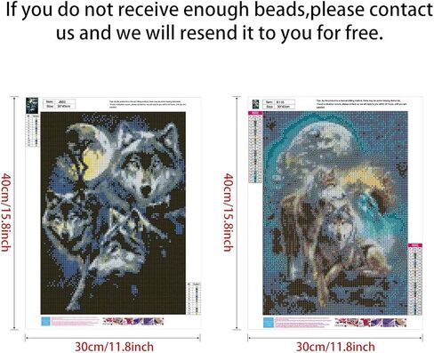 مجموعة طلاء ألماس من قطعتين 5D للمثقاب الكامل الذئاب، أطقم طلاء أحجار الراين الماسية من يونيم داي للبالغين والأطفال فنون الماسية الحرف 12 × 16 بوصة (مجموعات طلاء الماسي والقمر والذئب) in Kuwait