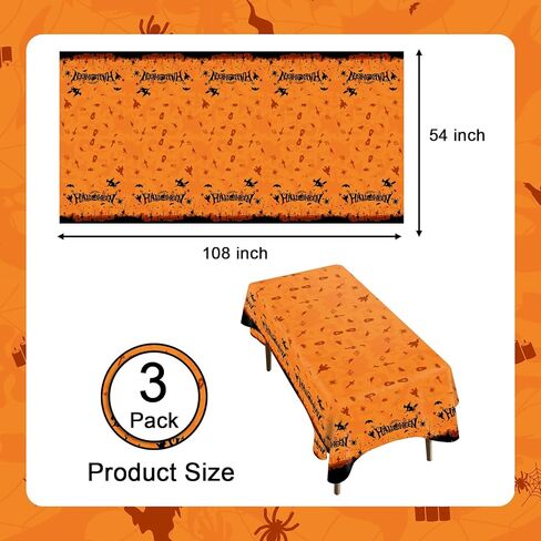 SANBADA 3 قطع مفرش طاولة الهالوين، مستلزمات حفلات الهالوين 2023، ديكورات حفلات الهالوين 2023، ديكورات طاولات الهالوين 2023، مفرش طاولة بلاستيكي كبير الحجم 108 بوصة × 54 بوصة in Kuwait