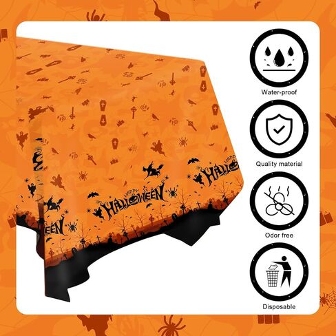 SANBADA 3 قطع مفرش طاولة الهالوين، مستلزمات حفلات الهالوين 2023، ديكورات حفلات الهالوين 2023، ديكورات طاولات الهالوين 2023، مفرش طاولة بلاستيكي كبير الحجم 108 بوصة × 54 بوصة in Kuwait