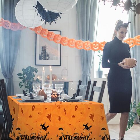 SANBADA 3 قطع مفرش طاولة الهالوين، مستلزمات حفلات الهالوين 2023، ديكورات حفلات الهالوين 2023، ديكورات طاولات الهالوين 2023، مفرش طاولة بلاستيكي كبير الحجم 108 بوصة × 54 بوصة in Kuwait