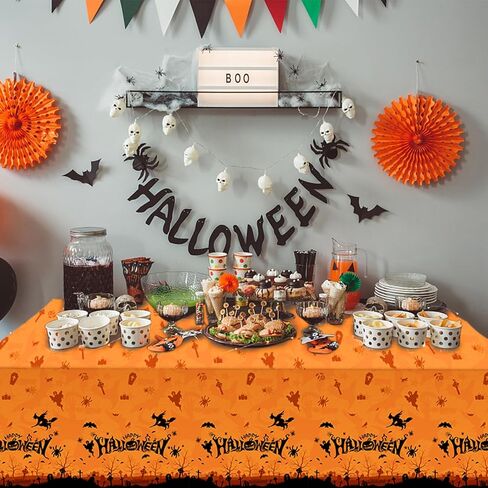 SANBADA 3 قطع مفرش طاولة الهالوين، مستلزمات حفلات الهالوين 2023، ديكورات حفلات الهالوين 2023، ديكورات طاولات الهالوين 2023، مفرش طاولة بلاستيكي كبير الحجم 108 بوصة × 54 بوصة in Kuwait