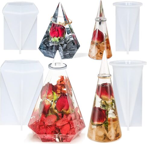 4 قطع من قوالب الراتنج المخروطية الخواتم، قوالب سيليكون حامل خاتم لراتنج الايبوكسي، قوالب راتنج الايبوكسي السيليكون الهرمي للخواتم، حامل عرض المجوهرات والخواتم، ديكورات المنزل، هدية الزفاف in Kuwait