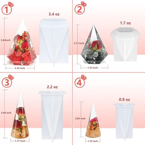 4 قطع من قوالب الراتنج المخروطية الخواتم، قوالب سيليكون حامل خاتم لراتنج الايبوكسي، قوالب راتنج الايبوكسي السيليكون الهرمي للخواتم، حامل عرض المجوهرات والخواتم، ديكورات المنزل، هدية الزفاف in Kuwait