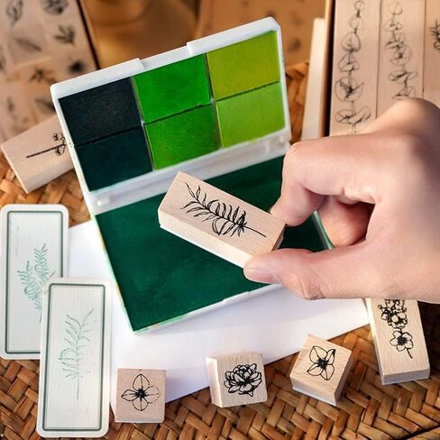 DAVANPAL 22 PCS Flowers Plants Wood Rubber Stamps Set, Natural Wooden Scrapbook Stamp Decorative Rubber Stamps for DIY Craft Card, Journal, Letters, Diary, Gift Card Making (Flowers(22Pcs)) in Kuwait