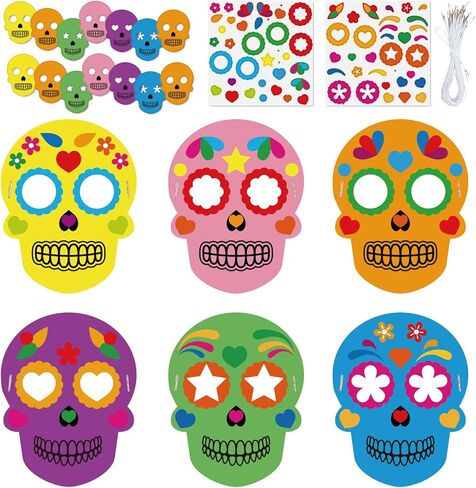 chiazllta 24 Pcs Sugar Skull Masks Craft for Kindergarten Kids, Day of The Dead Art Craft Kit DIY Paper Masks for Preschool Home Classroom Game Activities Party Favors in Saudi Arabia