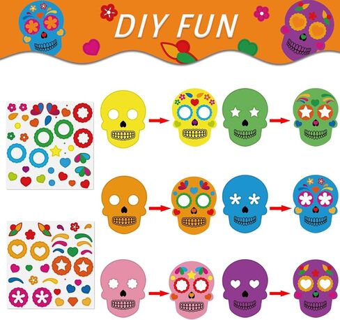 chiazllta 24 Pcs Sugar Skull Masks Craft for Kindergarten Kids, Day of The Dead Art Craft Kit DIY Paper Masks for Preschool Home Classroom Game Activities Party Favors in Saudi Arabia