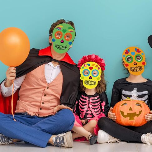 chiazllta 24 Pcs Sugar Skull Masks Craft for Kindergarten Kids, Day of The Dead Art Craft Kit DIY Paper Masks for Preschool Home Classroom Game Activities Party Favors in Saudi Arabia