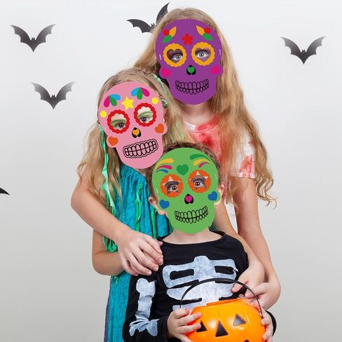 chiazllta 24 Pcs Sugar Skull Masks Craft for Kindergarten Kids, Day of The Dead Art Craft Kit DIY Paper Masks for Preschool Home Classroom Game Activities Party Favors in Saudi Arabia