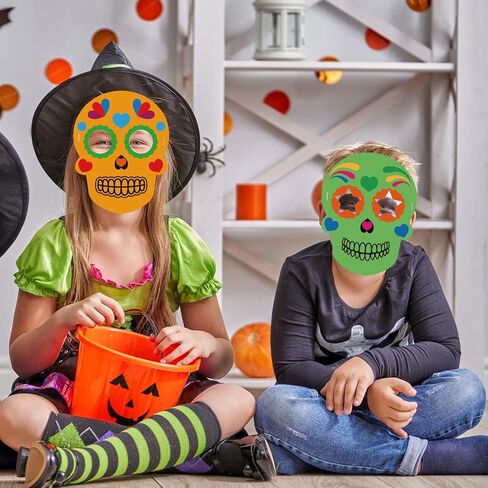chiazllta 24 Pcs Sugar Skull Masks Craft for Kindergarten Kids, Day of The Dead Art Craft Kit DIY Paper Masks for Preschool Home Classroom Game Activities Party Favors in Saudi Arabia