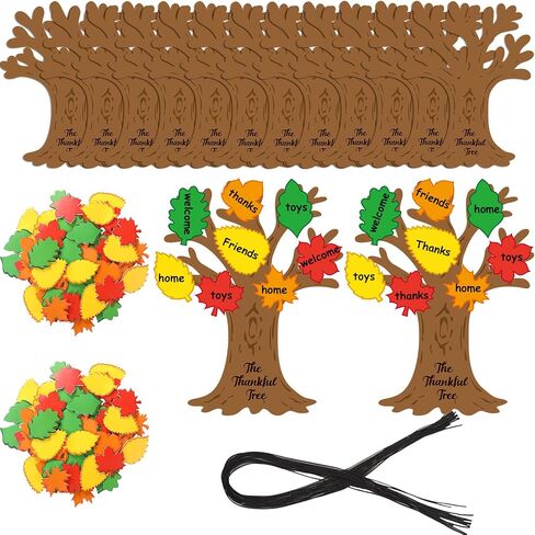 Riceshoot 12 Sets Fall Tree of Thanks DIY Craft Kit Includes 12 Foam Fall Tree Trunks 96 Self Adhesive Autumn Maple Leaf Stickers and 12 Strings for Kids Thanksgiving Holiday School Classroom Activity in Kuwait
