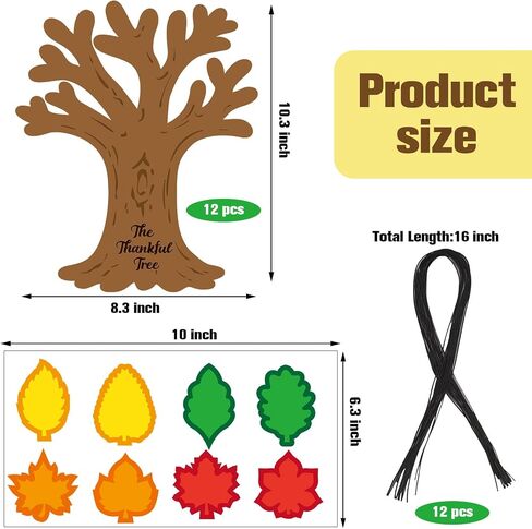 Riceshoot 12 Sets Fall Tree of Thanks DIY Craft Kit Includes 12 Foam Fall Tree Trunks 96 Self Adhesive Autumn Maple Leaf Stickers and 12 Strings for Kids Thanksgiving Holiday School Classroom Activity in Kuwait