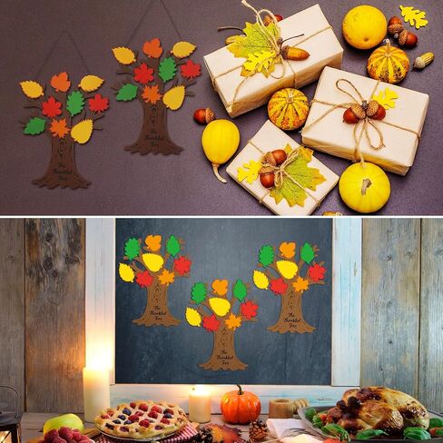 Riceshoot 12 Sets Fall Tree of Thanks DIY Craft Kit Includes 12 Foam Fall Tree Trunks 96 Self Adhesive Autumn Maple Leaf Stickers and 12 Strings for Kids Thanksgiving Holiday School Classroom Activity in Kuwait