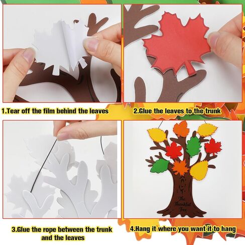 Riceshoot 12 Sets Fall Tree of Thanks DIY Craft Kit Includes 12 Foam Fall Tree Trunks 96 Self Adhesive Autumn Maple Leaf Stickers and 12 Strings for Kids Thanksgiving Holiday School Classroom Activity in Kuwait
