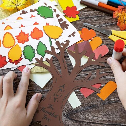 Riceshoot 12 Sets Fall Tree of Thanks DIY Craft Kit Includes 12 Foam Fall Tree Trunks 96 Self Adhesive Autumn Maple Leaf Stickers and 12 Strings for Kids Thanksgiving Holiday School Classroom Activity in Kuwait
