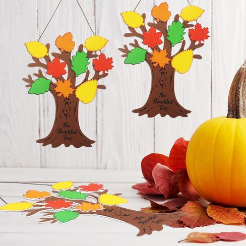 Riceshoot 12 Sets Fall Tree of Thanks DIY Craft Kit Includes 12 Foam Fall Tree Trunks 96 Self Adhesive Autumn Maple Leaf Stickers and 12 Strings for Kids Thanksgiving Holiday School Classroom Activity in Kuwait