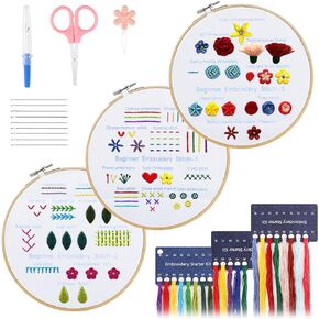 Beginners Embroidery Stitch Practice kit, 3 Sets Embroidery Kit to Learn 30 Different Stitches for Craft Lover Hand Stitch with Embroidery Fabric with Embroidery Skill Techniques for Adults Kids in Kuwait