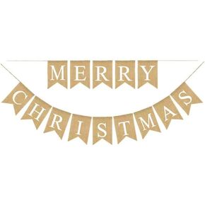 Merry Christmas Banner Burlap,Tawecrew Christmas Swallowtail Bunting Garland Banner, Xmas Party Decorations for Home Wall Fireplace Party Favors Supplies in Kuwait