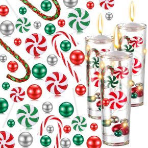 Lauwell 5127 Pcs Christmas Vase Fillers Set Include 60 Faux Pearls Vase Filler Beads Gems 52 Acrylic Candies Decor 12 Candy Cane 3 LED String Lights for Christmas Table Parties Birthday Home Decor in Kuwait