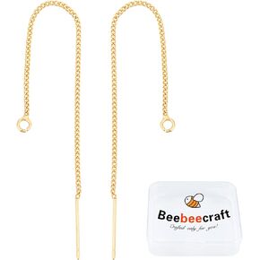 12 قطعة من خيوط الأذن بلونين من Beebeecraft 18 قيراط مطلية بالذهب والبلاتينيوم مع دبابيس وحلقة من الفضة الإسترلينية 925 مقاس 3.34 بوصة لصنع القرط بنفسك