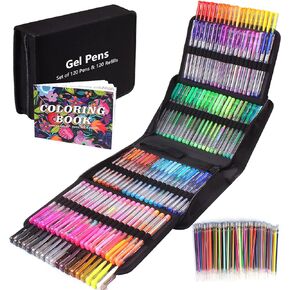 Gunsamg 241 Gel Pens for Adults Coloring Book,120 Colors Markers Colored Gel Pen Set with 120 Refills & 1 Coloring Book for Drawing, Doodling Crafting Journaling in Kuwait
