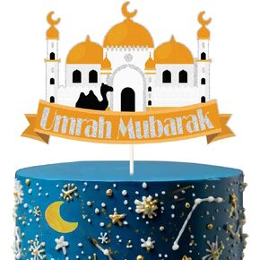 Gold and Silver Glitter Umrah Mubarak Cake Topper - Muslim Islam Hajj Party Decor-Ramadan Mubarak Decorations, Ramadan Party Supplies.