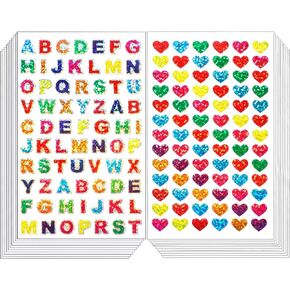 BENBO 40 Sheets Glitter Alphabet Heart Stickers, Self-Adhesive Glitter Heart Shaped Stickers Shiny Letter Stickers Colorful Valentine's Day Love Decorative Sticker for Scrapbooking in Kuwait